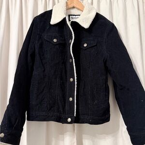 Marvin Richards Black corduroy Jacket with Cream Sherpa Collar